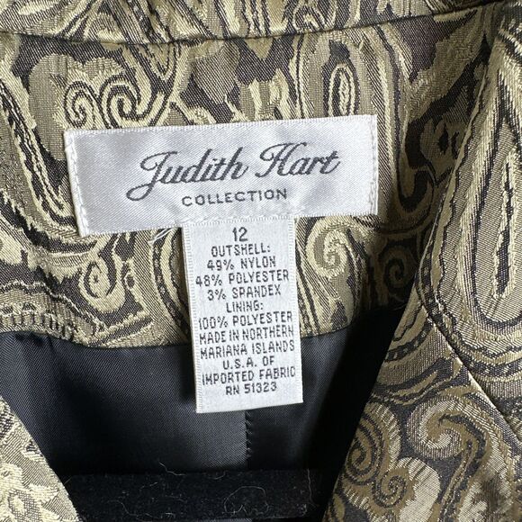 Judith Hart Womens Gold Metallic Paisley Print Lined Blazer Jacket Size 12 - Picture 3 of 12